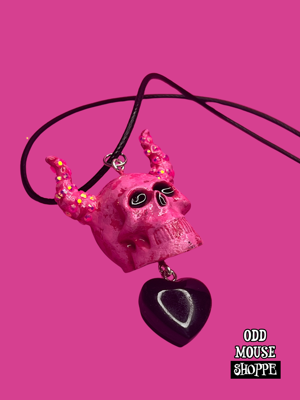 Pink Rhinestoned Horned Necklace
