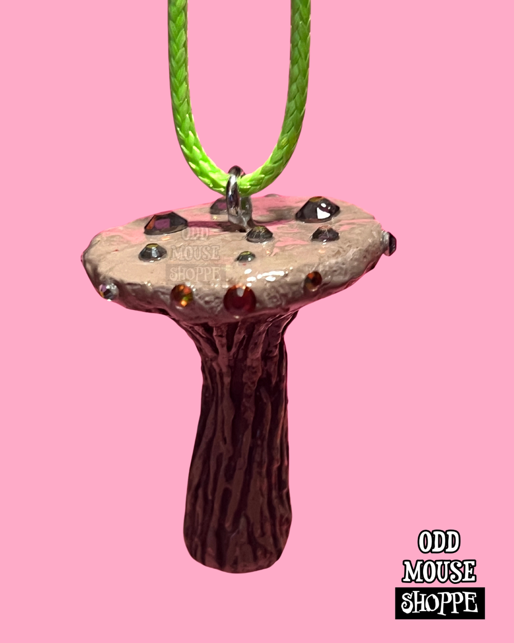 Chocolate Chip Jeweled Mushroom Necklace