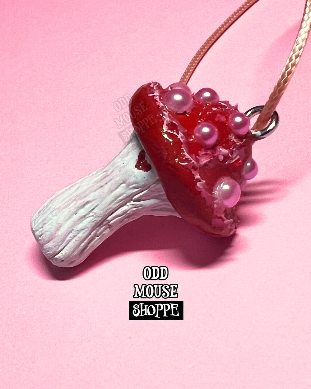 Red Pink Mushroom Necklace