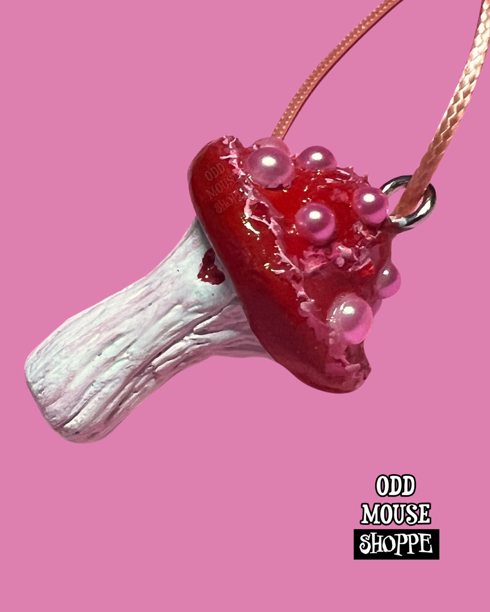 Red Pink Mushroom Necklace