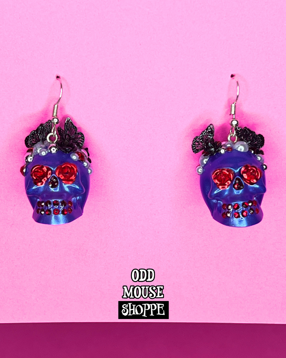 Skull Earrings Blue Red